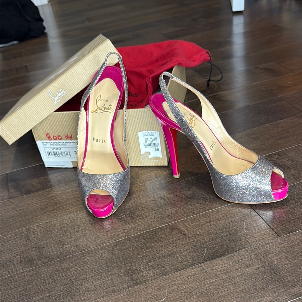 Christian Louboutin Silver and Pink Stiletto Heels Prive 120 36